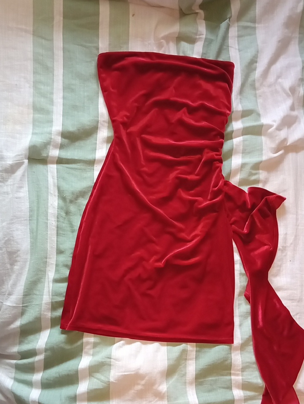 WORN ONCE Windsor Strapless Red Velvet Mini Dress with Side Sash